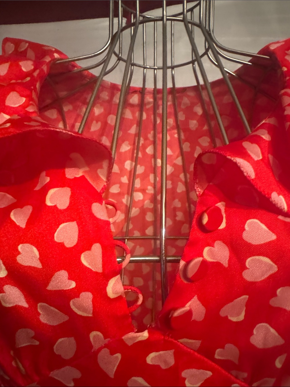 Marc Jacobs Sample Piece, Red Heart-Print Dress with Ruffles, See Dimensions - Picture 2 of 5
